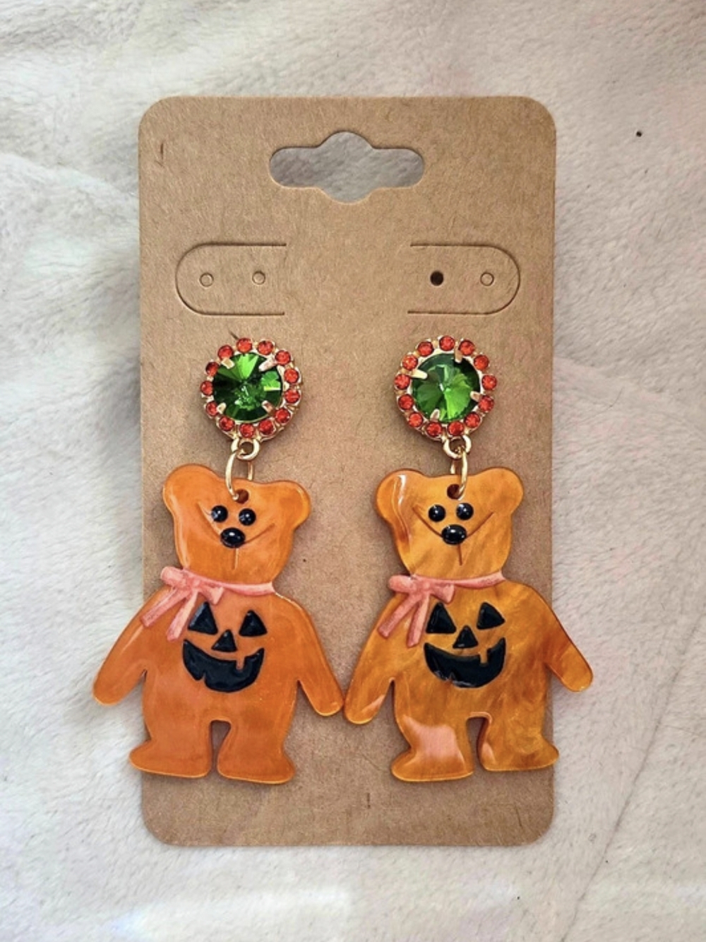 Cute Halloween Jack O'Lantern Pumpkin Bear Earrings